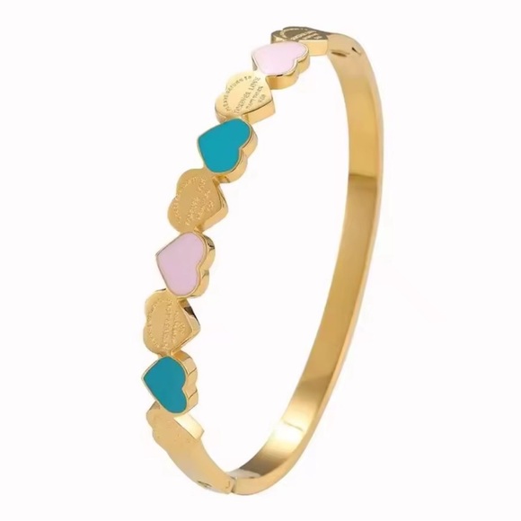 Colorful Heart Gold Bangle Bracelet - Picture 6 of 6